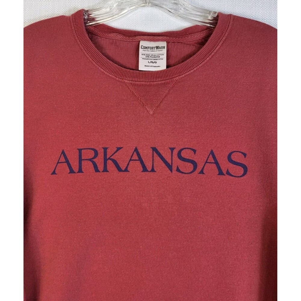 Comfort Wash ARKANSAS Sweatshirt Crewneck Pullover Red Mauve Large Cozy Classic - Picture 2 of 3